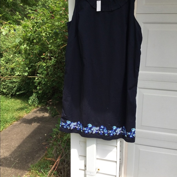 NWT Talbots Navy Ruffle Dress Embroidery At Hem - Picture 5 of 5